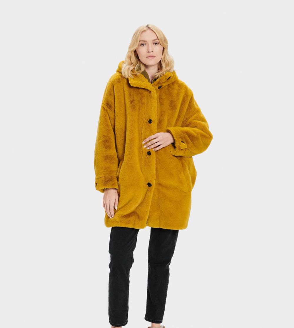 Ugg Coat Womens - Ugg Nori Oversized - Faux Fur Oranges - 697YPFQBO